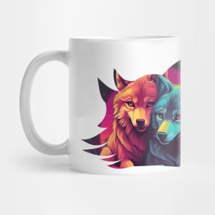 HOWLING LOVE WOLVES SNUGGLING RETROWAVE WOLVE SILHOUETTE Mug